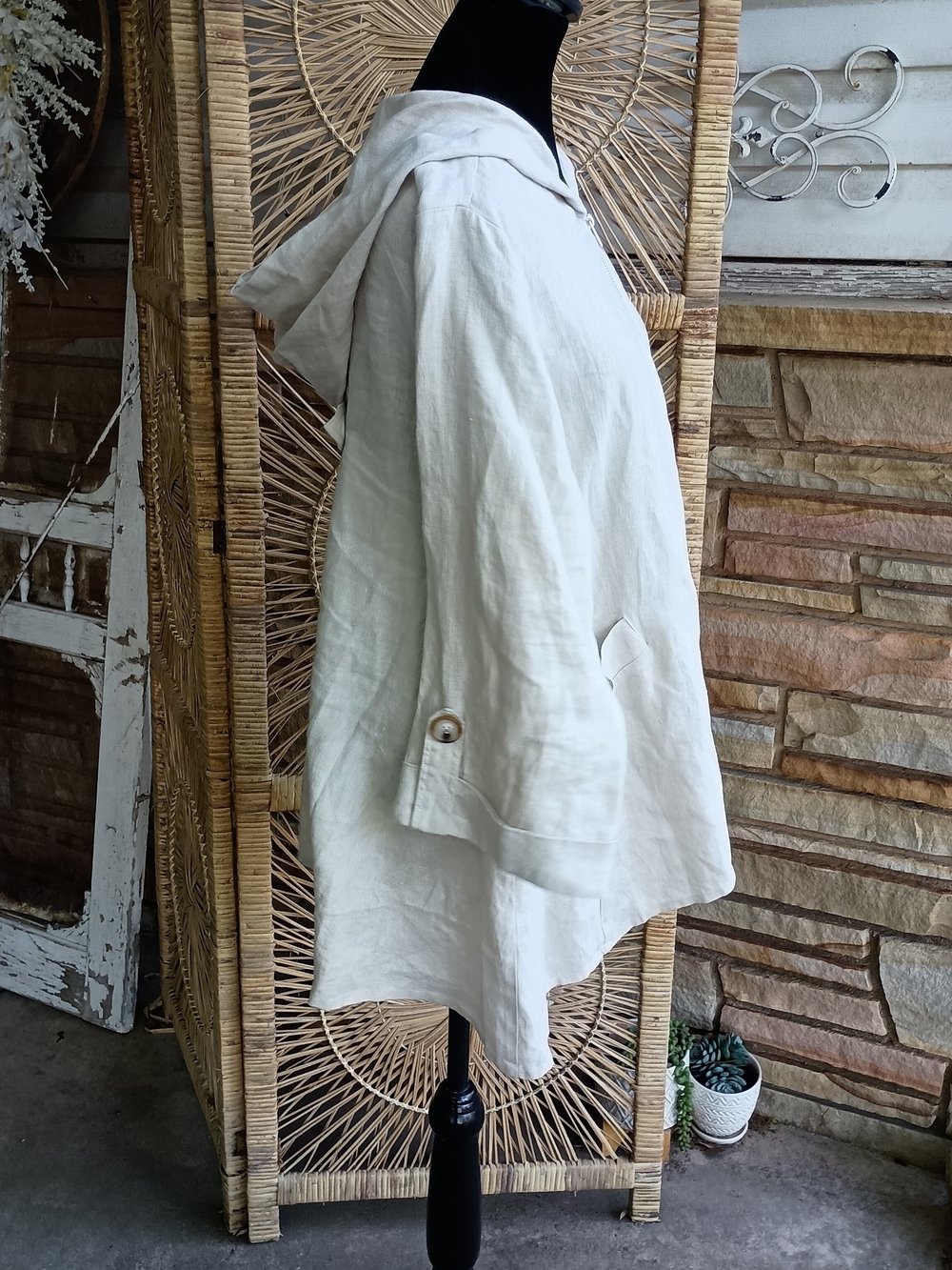 NWOT For Cynthia Lightweight 100% Linen Cream Hooded Coat_L - Picture 7 of 10
